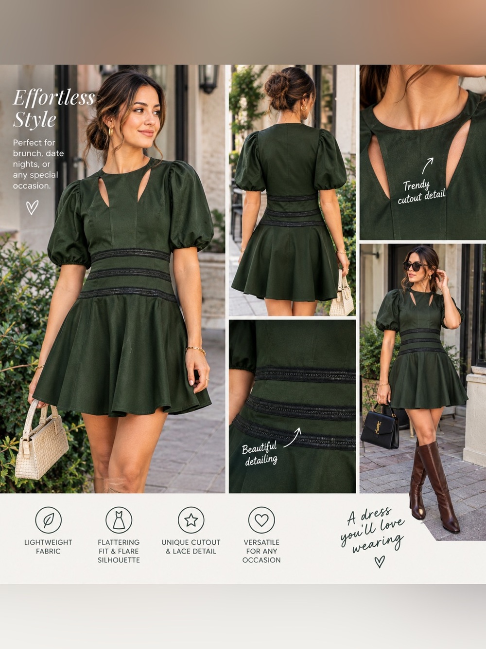 ASOS DESIGN chain detail structured mini dress with puff sleeves